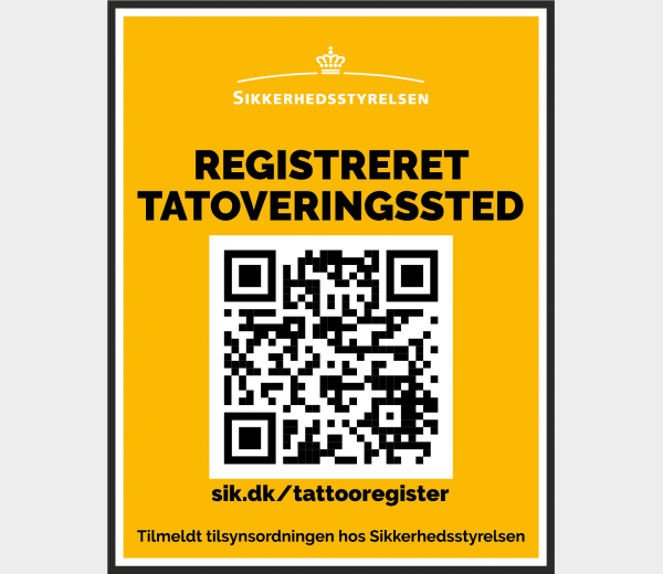 Skilt til tatovørsteder, der er tilmeldt tilsynsordningen